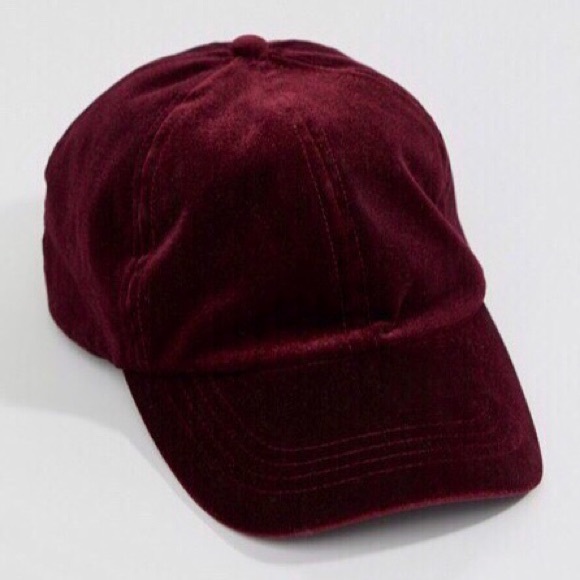 SOLD Red Burgundy Suede Velvet Baseball Cap Hat - Picture 8 of 8